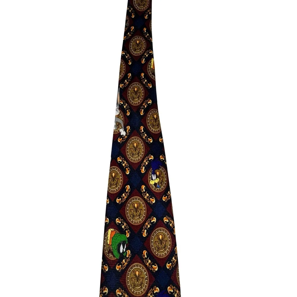 Vtg 1997 Looney Tunes Novelty Necktie Character Medallion Silk Fun Marvin Taz‎
